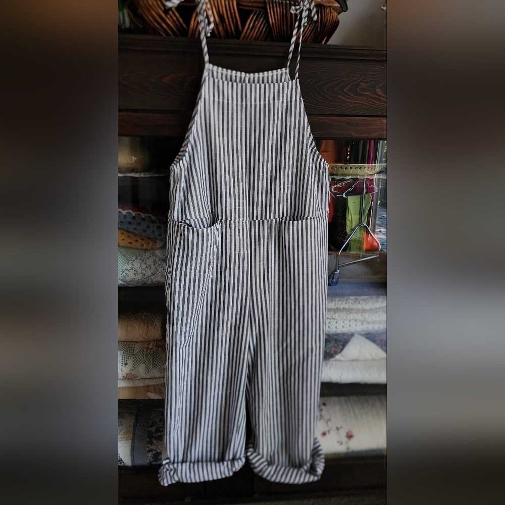 SHEIN Black & White Striped Cotton Jumpsuit